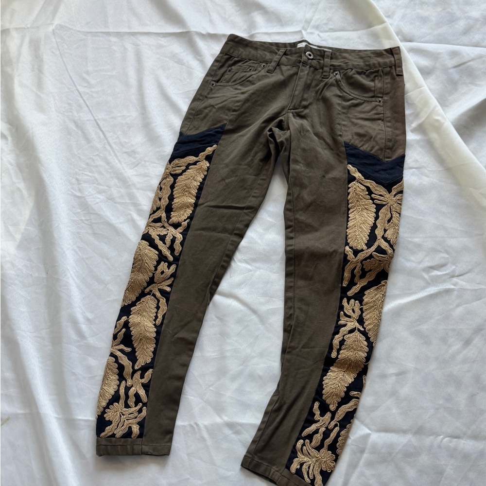 Women's Olive Embroidered Straight Leg Jeans